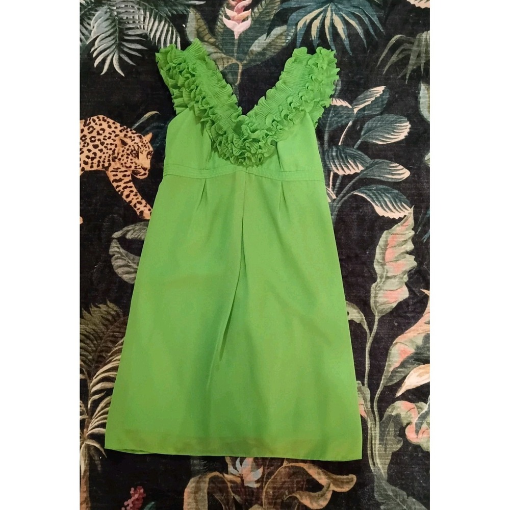 Lilly Pulitzer Bright Green Ruffle V-Neck Midi Dress